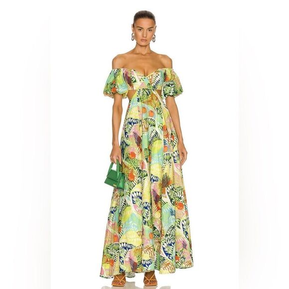 STAUD Coliseum Off-the-shoulder Print Maxi Dress In Green - Picture 3 of 13